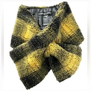Adrienne Landau Faux Fur Yellow & Black Check Pull Through Scarf NWT OS